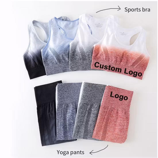 Women Long Sleeve Crop Top + Workout Clothes Fitness Bra Outfit Active Wear Gym Suits Sport High Waist Leggings Seamless Yoga Set Wear