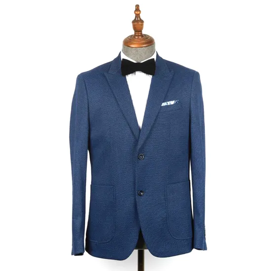 Wholesale Custom Made Navy Plain Single Breasted Suit 65%Polyester-35%Rayon Wedding Coat