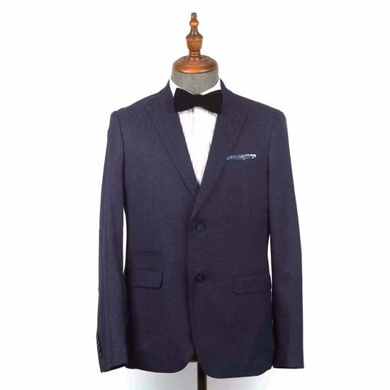 Wholesale Custom Made Navy Plain Single Breasted Suit 65%Polyester-35%Rayon Wedding Coat