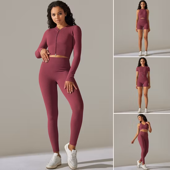 Großhandel Tiktok Trendy 2/3/4/5/6 Stück Fitnesskleidung Nahtlose Sweatsuits Reißverschluss-Trainingssets Hersteller, maßgeschneiderte Ropa De Yoga Gym Sportbekleidung für Frauen